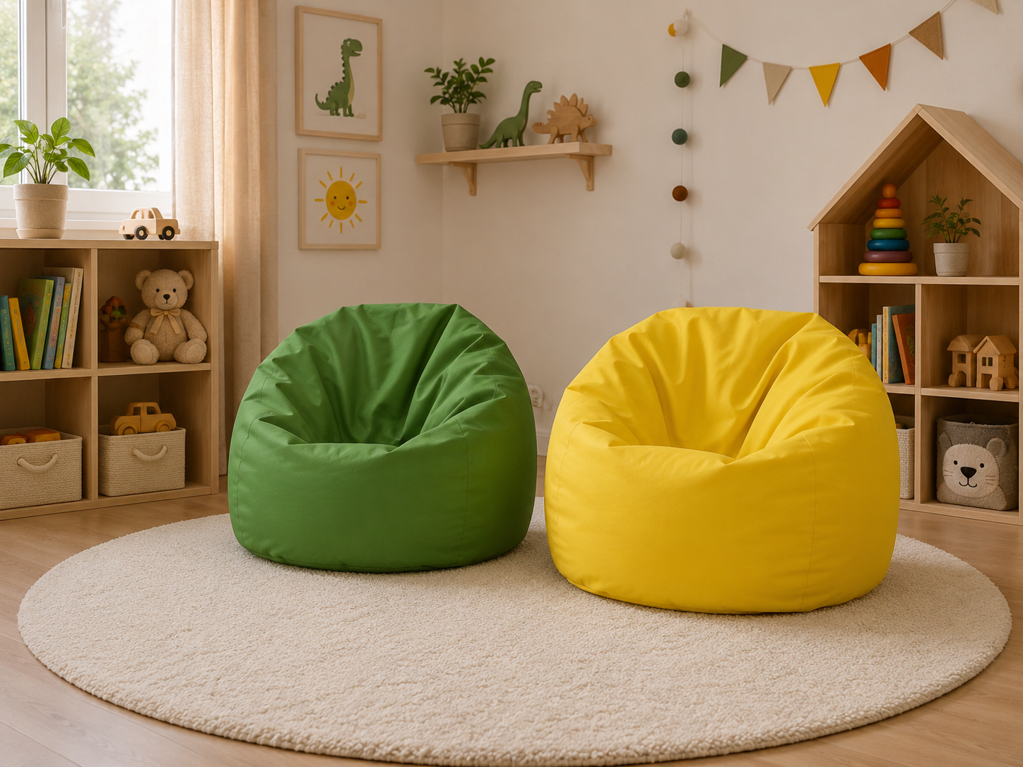 Set 2 sedacích vakov do detskej izby Sakwa M ekokoža žltá a zelená